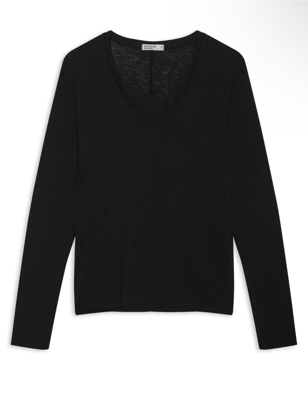 Stateside V neck Black Fitted Long Sleeve Tee - Picture 5 of 7